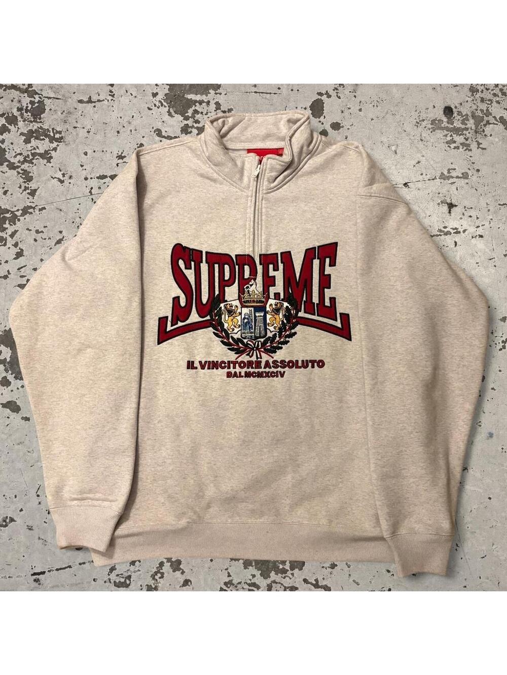 100 percent authentic beautiful supreme spellout quarter zip sweatshirt